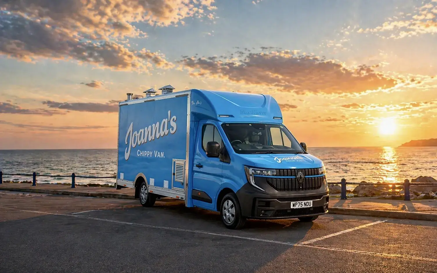 Joanna's Chippy Van serving customers in a Scottish village